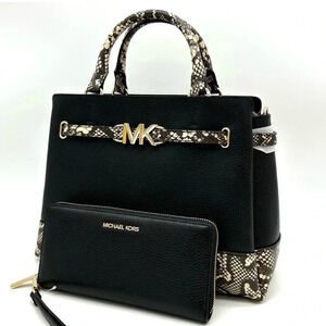 Michael Kors Large Reed Satchel Crossbody Bag & Large Continental Wallet Black